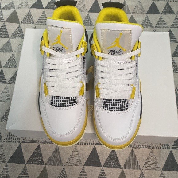 Air Jordan Aj4 Unisex Retro Sneakers White Orange Yellow - Picture 3 of 7